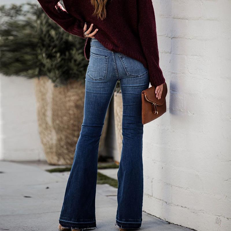 Women's Jeans Fashion Slim-Fit Stretch Burr-Edge High-Waist Flared Pants