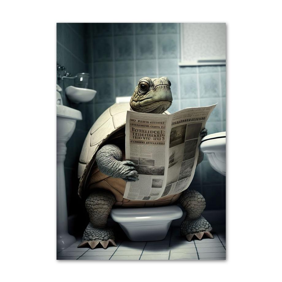 Lion Rabbit Bear Sitting On The Toilet Reading A Newspaper Posters And Print Wall Art Canvas Painting Funny Bathroom Humor Decor