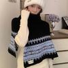 Pullover Fair Isle Style Knitted Shawl Thicken Neck Wraps Simple Jacquard Scarf  Women