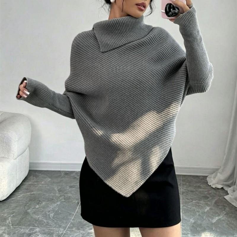 Womens Irregular High Neck Sweater 2026 Fall Winter Soft Knit Top Casual Warm Base Layer