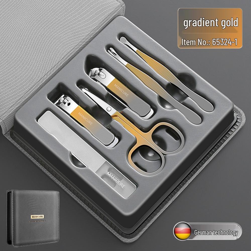

Gradient Color Nail Clipper Set: 6-Piece High-Gloss Clippers with Glass File and Pedicure Cover