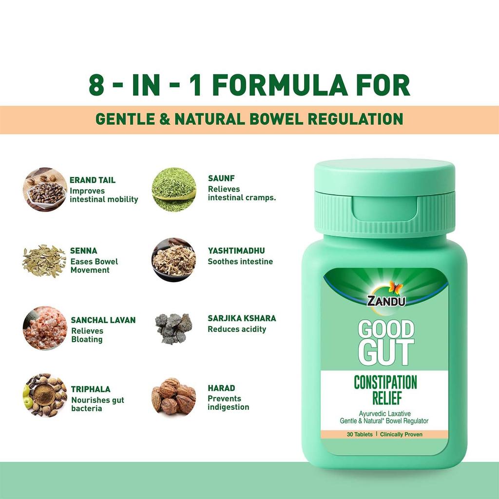 Zandu Good Gut Verstopfungslinderung Tabletten 30 Tabletten Ayurvedischer Natürlicher Darmregulator
