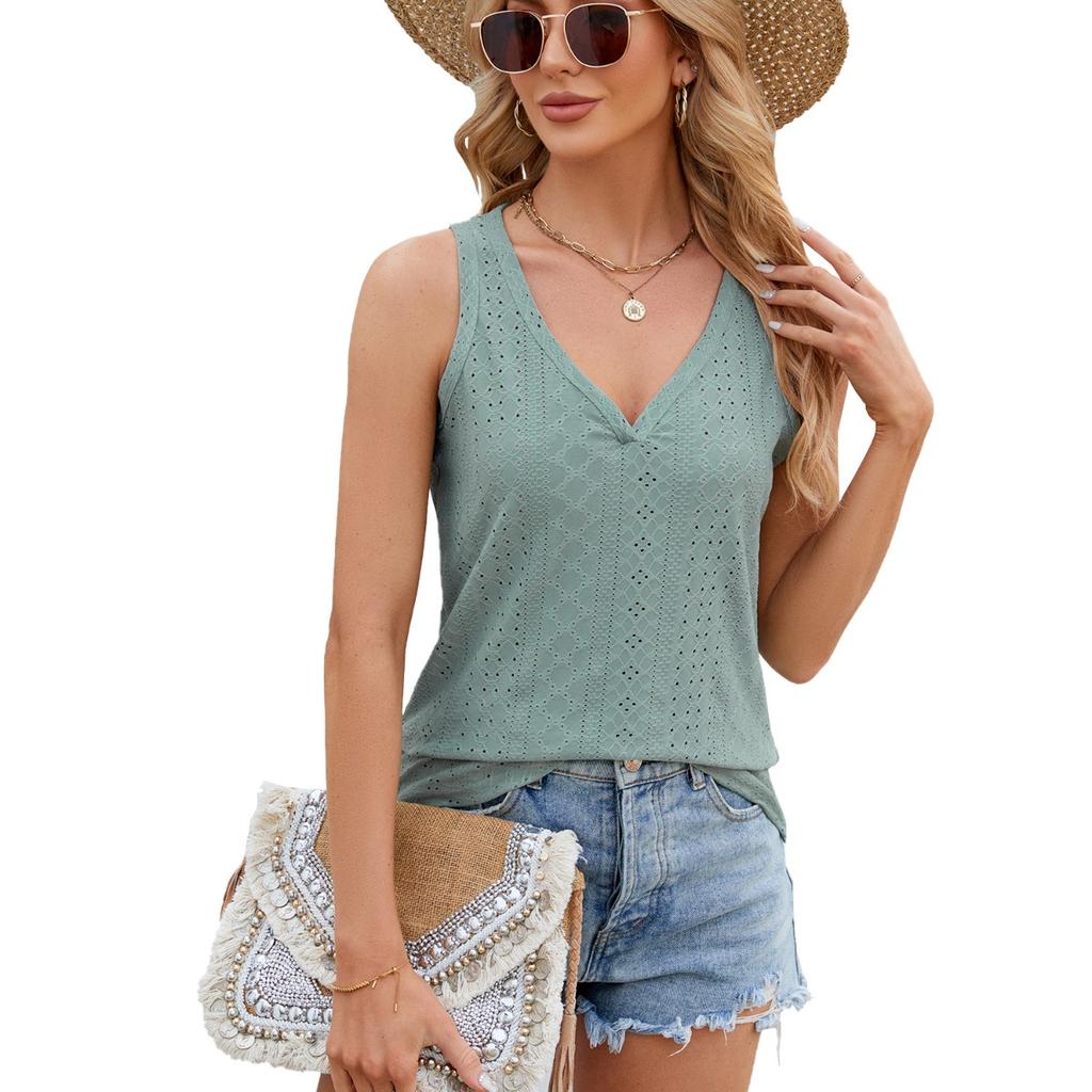 New Women's Solid Color V-neck Loose Sleeveless Tank Top Casual Basic Inner Vest Top