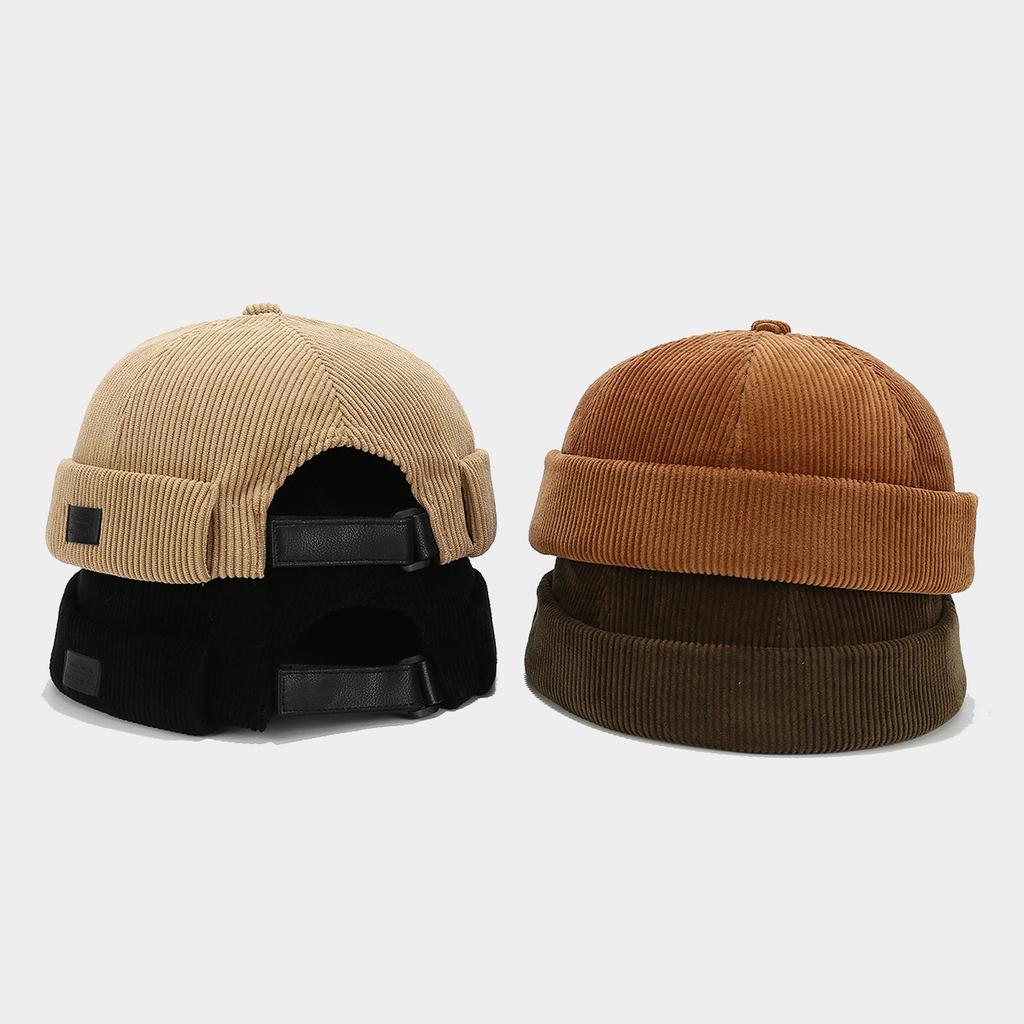 Corduroy Brimless Hat - Soft, Warm Textured Fabric Cap for Fall & Winter, Available In Black, Dark Gray, Beige, and Navy Blue