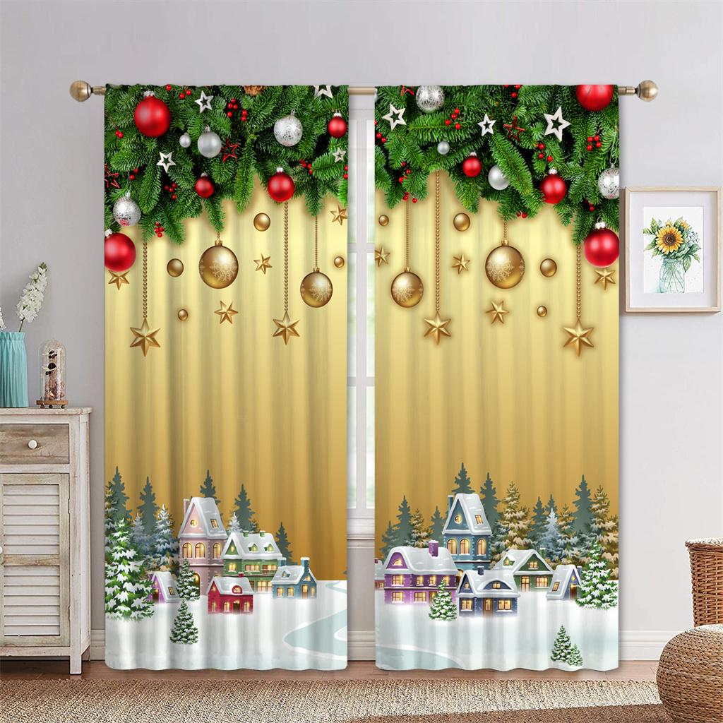 Winter Tree Curtains Living Room Bedroom Children Decor Christmas Curtain Xmas Festive Themed Window Darkening Polyester Ideal For Sitting