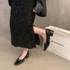 Coarse heel black commuter single shoes women's shoes new spring and autumn red with skirt square head shoes