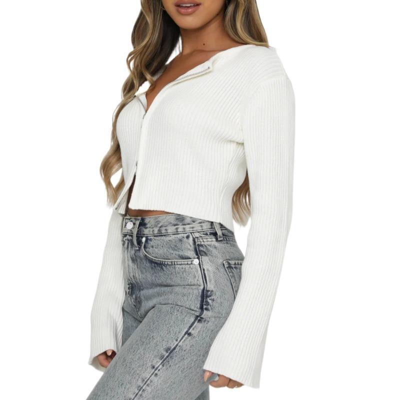 2025 Herbst und Winter Neue Kleidung Damen Einfarbig Langärmeliger Reißverschluss Strickjacke Lässiger Vielseitiger Eleganter Oberteil