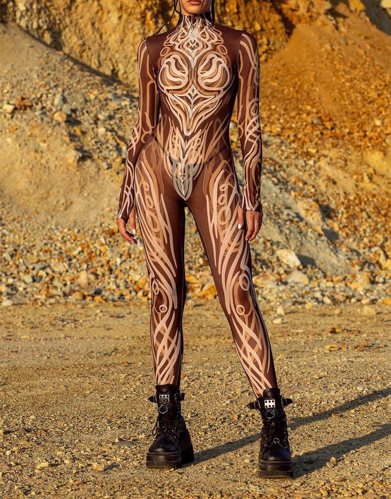 Halloween Adults 3d Printed Bodysuit With Spandex Blend For Cosplay And Street Style