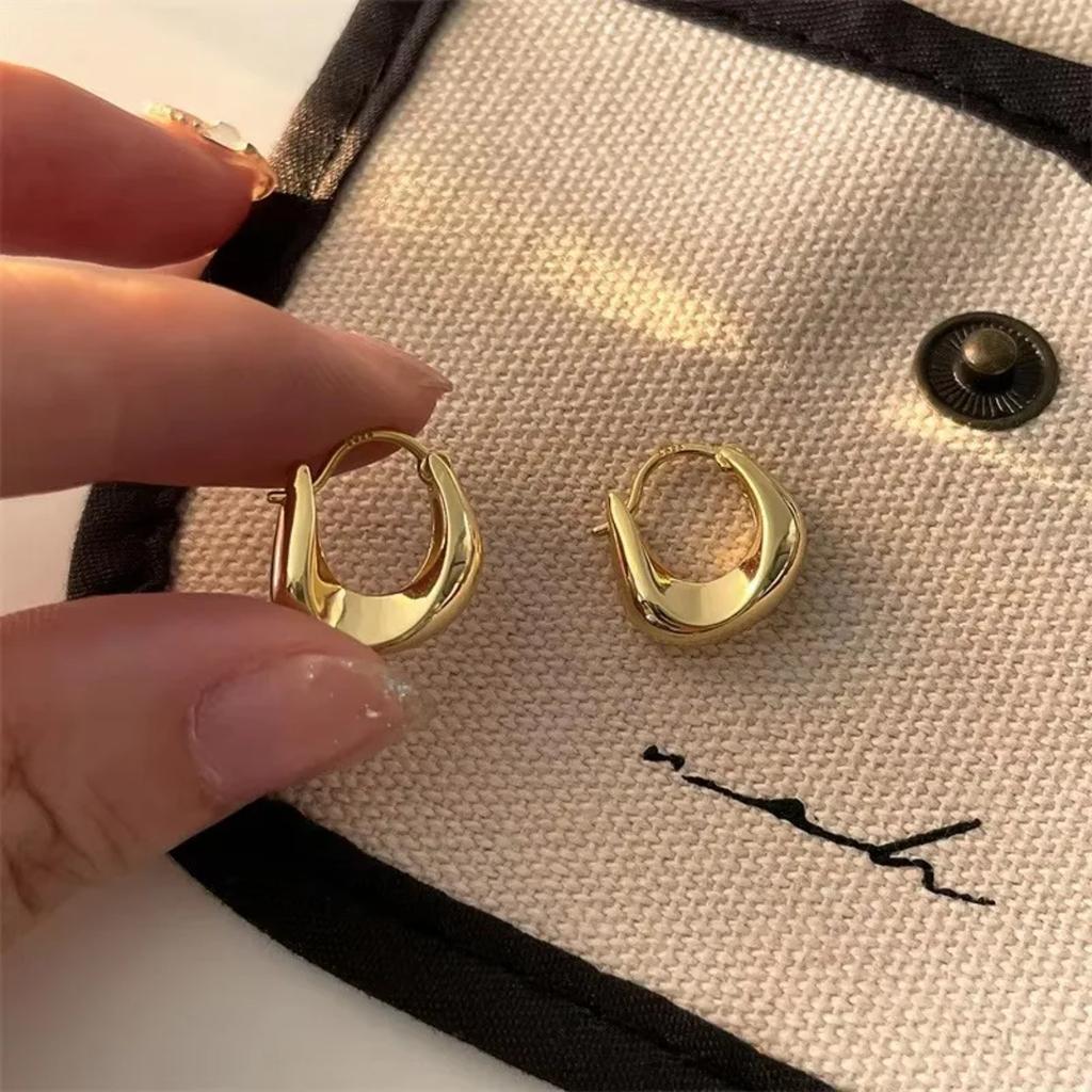 Irregular Geometric Element Ring Ear Buckle, Simple Smooth Earrings, Versatile Earrings With Ear Rings For Women