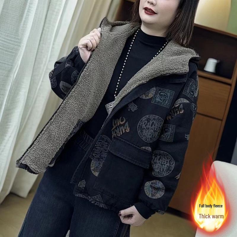 2025 Winter Women's Plaid Hooded Cotton Coat with Plus Velvet - Stylish, Thick, and Age-Reducing Jacket