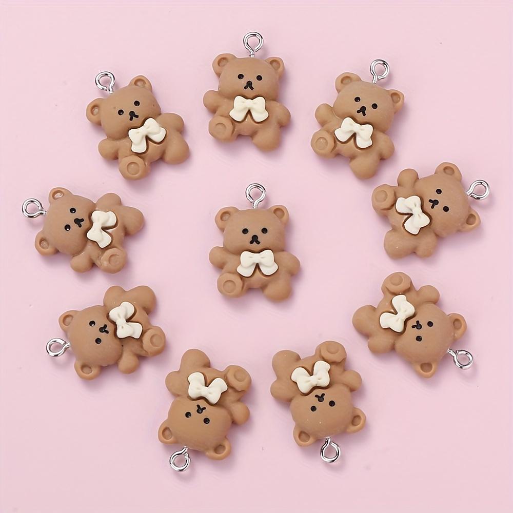 [10pcs Bowknot Bear Charms Pendants] 10pcs Adorable Bowknot Cartoon Bear Charms - Resin Pendants for DIY Earrings, Bracelets, Ne 10pcs