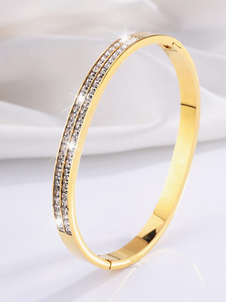 Women Golden Double Row Diamond Bracelet Korean Version of Simple and Luxurious Non Fading Diamond Inlaid Bracelet