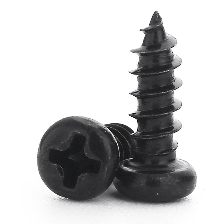 Black Hardened Round Head Phillips Self-Tapping Screws (Sizes: m2.3, m2.6, m3, m3.5, m4)