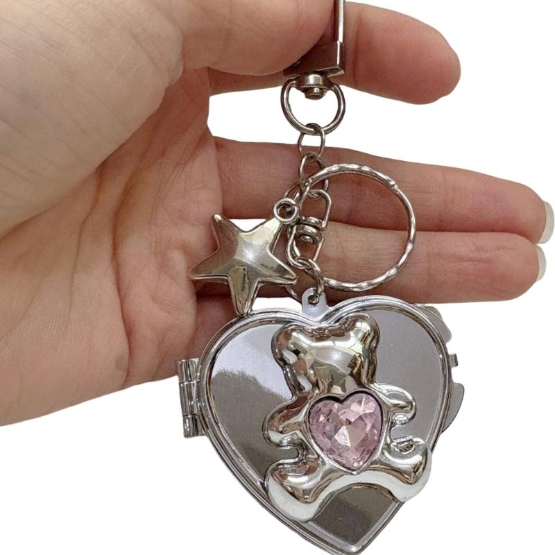 Elegant Bowknot Heart Shaped Mirror Keychain For Handbags Detachable Beauty Tool Unique Gift For Women Girls
