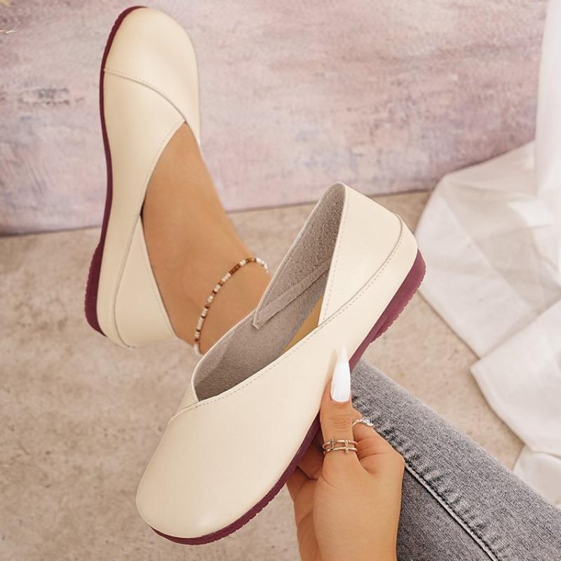 Fashion Women's Slip On Leather Loafers Spring Autumn Ballet Shoes Ladies Casual Round Toe Cute Flats Nurse Shoes Sneakers Plus
