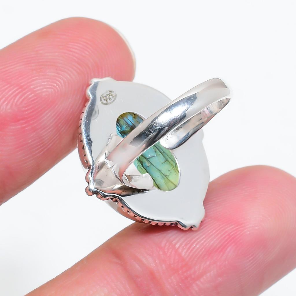 Labradorite - Madagascar 925 Sterling Silver Ring V4563, Blue Ring, Oval Ring, Valentin's Day Gift, Gift For Her, Birthday Gift, Handmade Jewelry, Sil