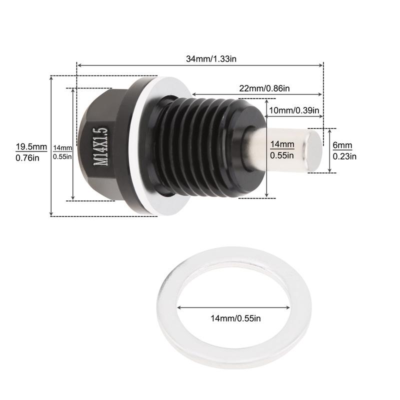 M14 x 1.5 Aluminum Magnetic Oil Drain Plug Fit for Honda / Ford / Hyundai with Crush Washer Gasket, Universal Magnetic Oil Drain