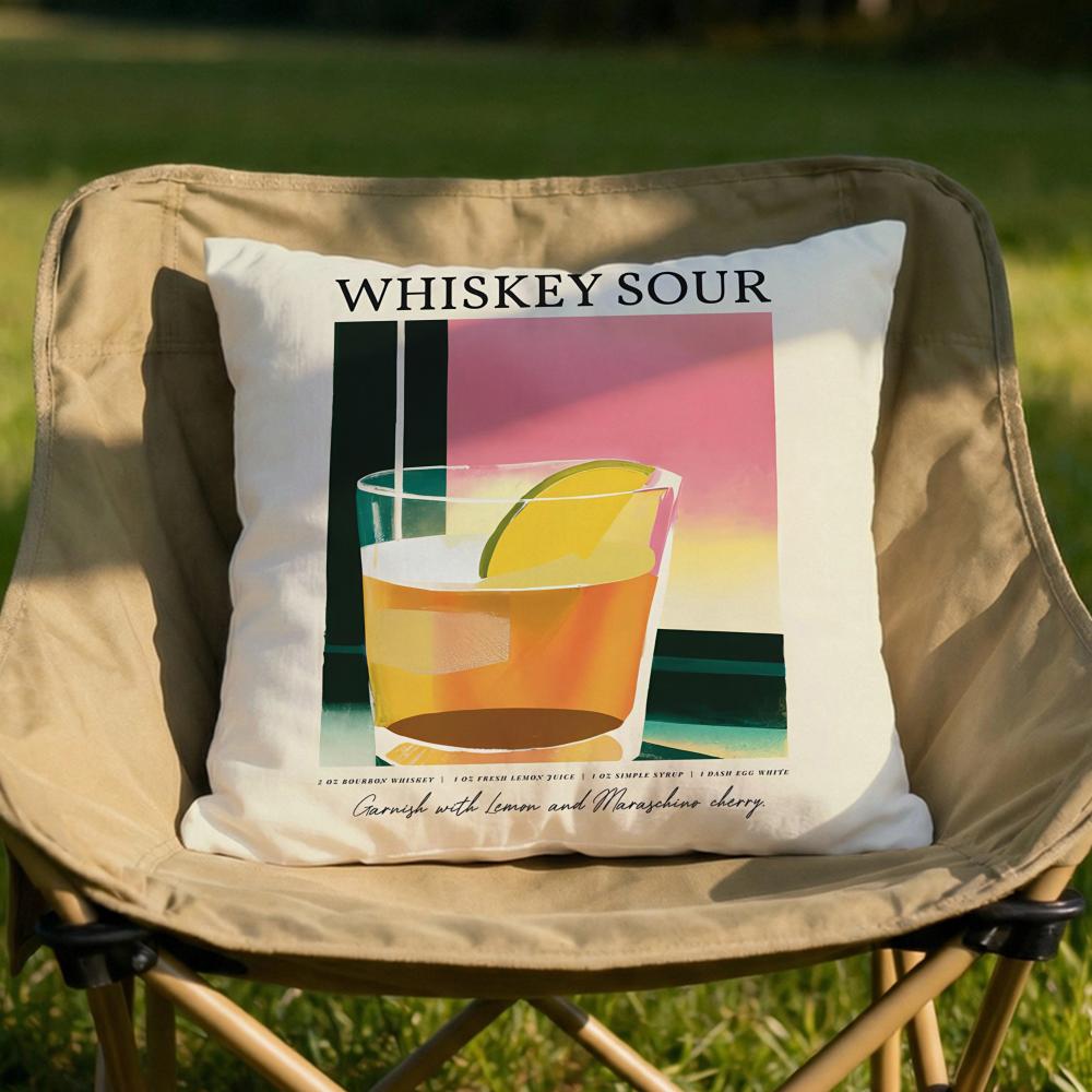 Whiskey Sour Cocktail Cushion Cover Soft Reversible Durable Pillow Cover MultiScene Use for Home Car Daily Comfort