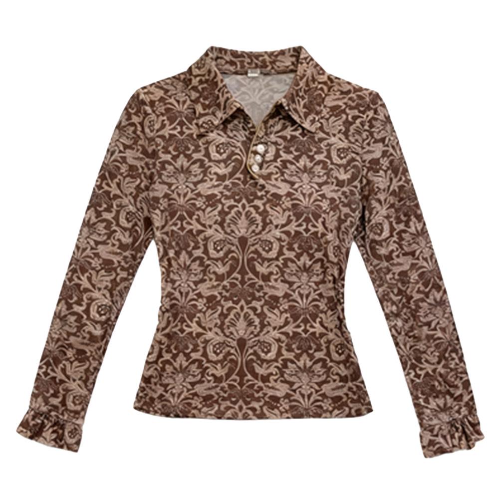 Autumn/Winter Long-Sleeve Print Shirt for Comfort & Style - Age-Reducing & Tummy-Covering for Middle-Aged/Elderly.