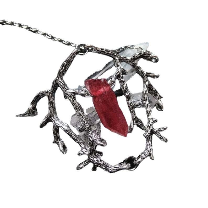Fashion Gothic Jewelry With Red Quartz Crystal Tree Branch Pendant For Men Women