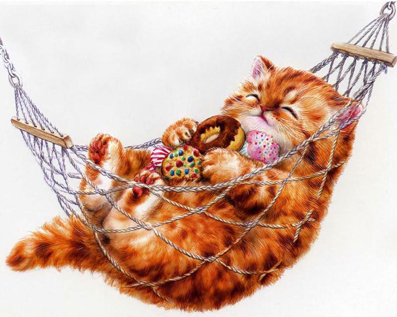 5D Diamond Painting Little Cat See Fish Full Square Drill Rhinestone Diamond Embroidery Kid Wolf Tiger Civet Cat Animal Cross Stitch Mosaic Home Decor