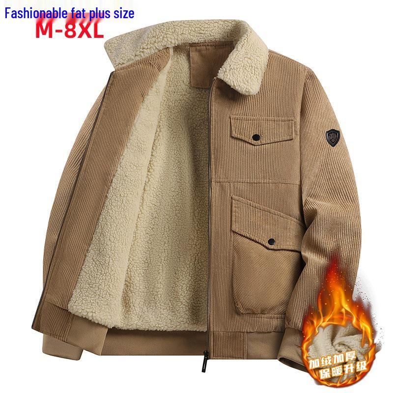 Men's Plus Size Winter Corduroy Lambswool Jacket - Warm Lapel Workwear Coat for All Ages