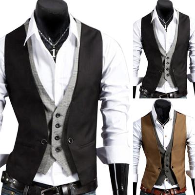 Men Fake Two-pieces V Neck Sleeveless Button Pocket Slim Fit Waistcoat Jacket