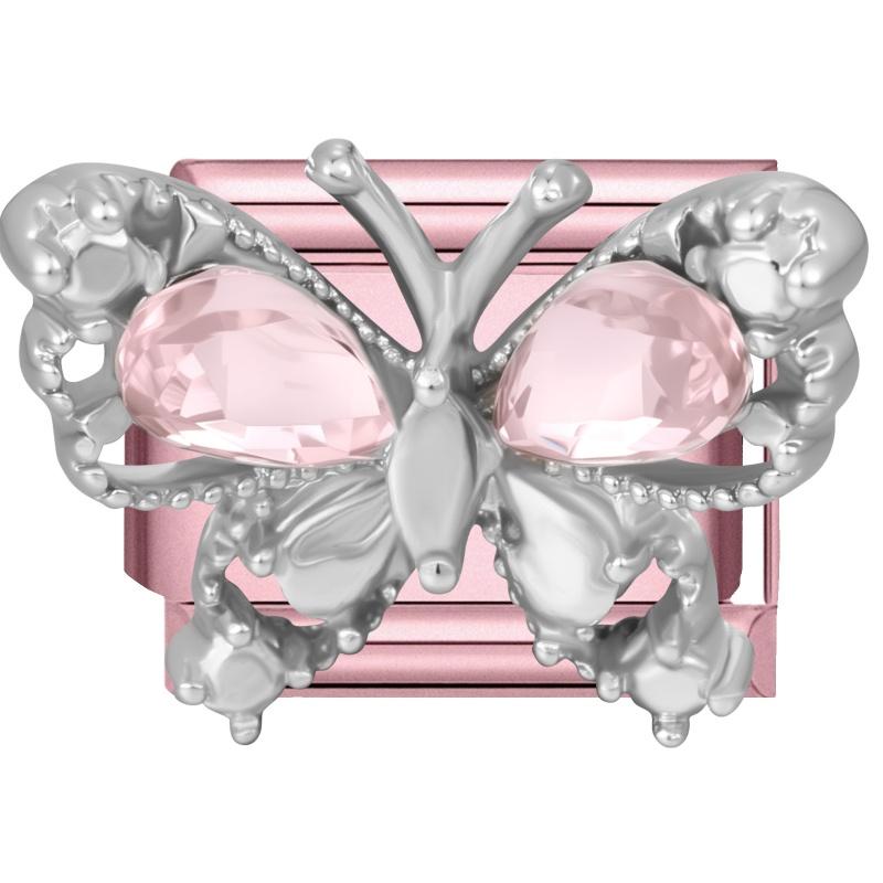 Fashion Pink Dreamy Crystal Butterfly Bow Heart Star Shell Star Charm Fit 9mm Stainless Steel Bracelet Women DIY Making Jewelry