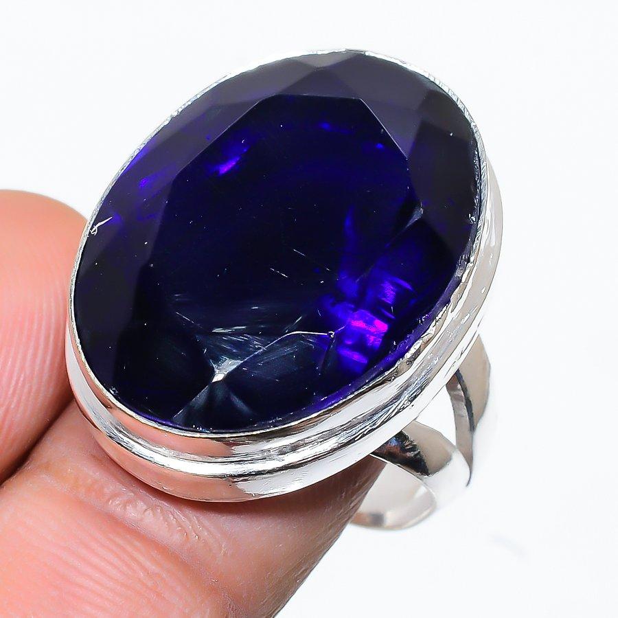 

Этническое ювелирное кольцо ручной работы с лондонским голубым топазом, размер 8 SR-10251