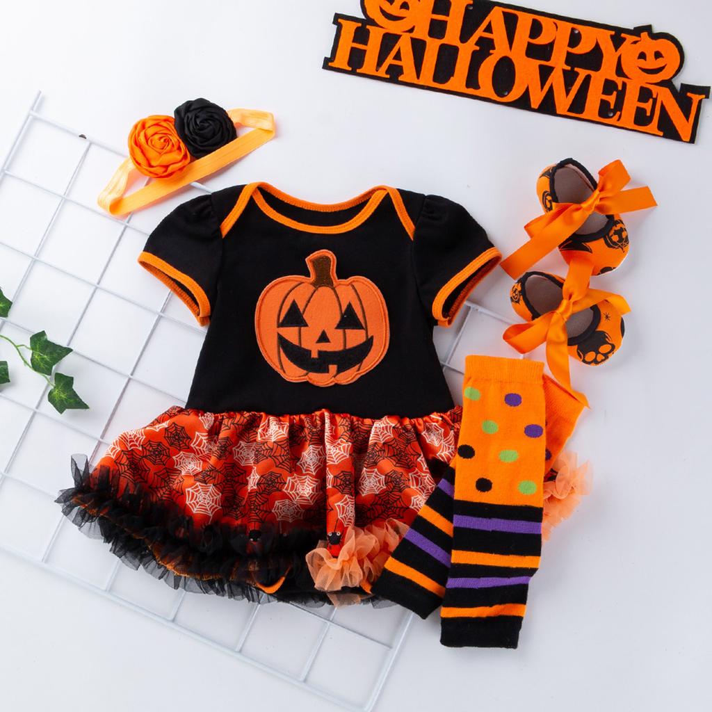 Baby Kids Girls Dress Set Dress+Headband+Knee Pads+Shose Halloween Outfits