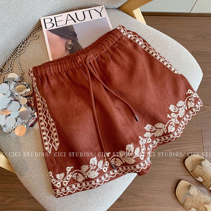 2025 Summer Women s Elegant High-Waisted Drawstring Jacquard Shorts - Slimming, Casual, Versatile, Straight-Leg 2XL