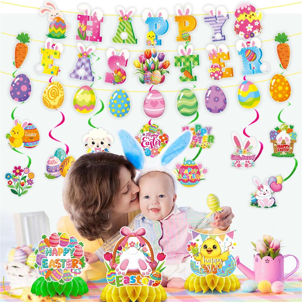 Easter Party Decoration Easter Flag Spiral Hanging Honeycomb Ornament Scene Arrangement