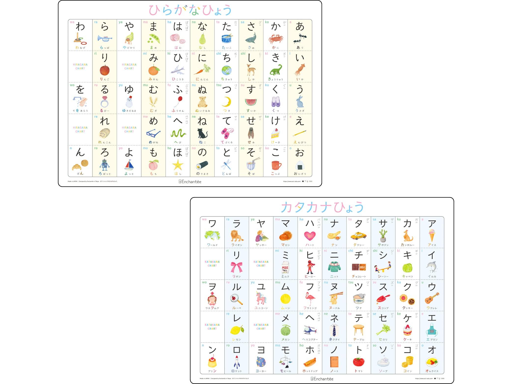 

Hiragana and Katakana Chart Set of 2 Rounded Waterproof Enchante s [HIRAGANA KATAKANA] A3, Corners,
