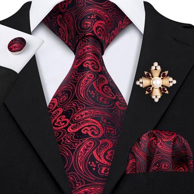 12 Tasarımlar Paisley Kravat Broş Erkekler için Düğün Resmi Ipek Kravat Mendil Kol Düğmesi Seti
