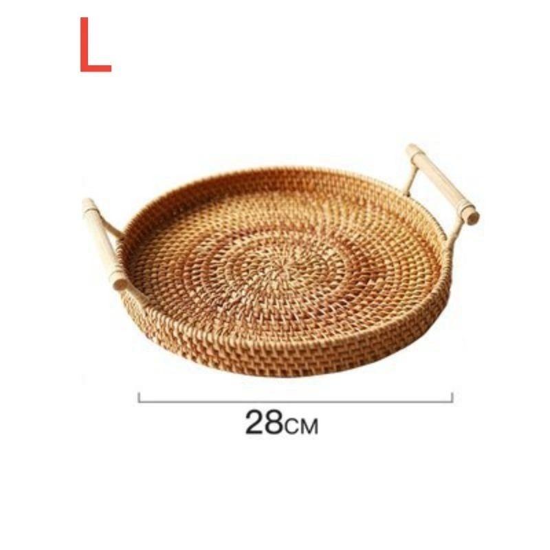 Rattan Storage Baskets with Handle Woven Organizer Storage Boxes Severing Tray Food Sharing Decoration Plate Kitchen Accessories