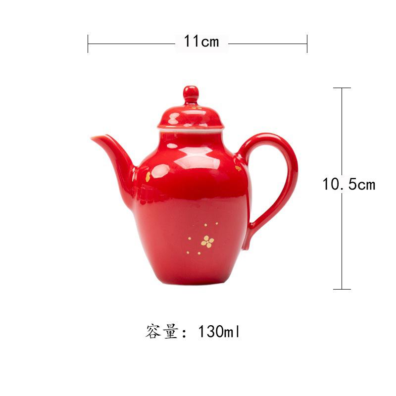 

130ml Red Festive Sprinkle Gold Teapot Traditional Tea Infuser Pot Tea Brewing Kettle With Filter Cha Accessories Ornaments Gift