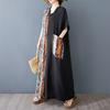 DIMANAF 2025 Plus Size Summer Women Long Dress Oversized Vintage Basic Pocket V-Neck Casual Printing Loose Dress
