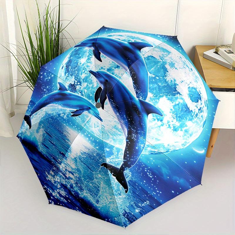 

Dolphins Moonlight Theme 8 Bone Hand Automatic Folding Fashion umbrella, Compact and Portable Design, A Perfect Gift for Birthday, Christmas