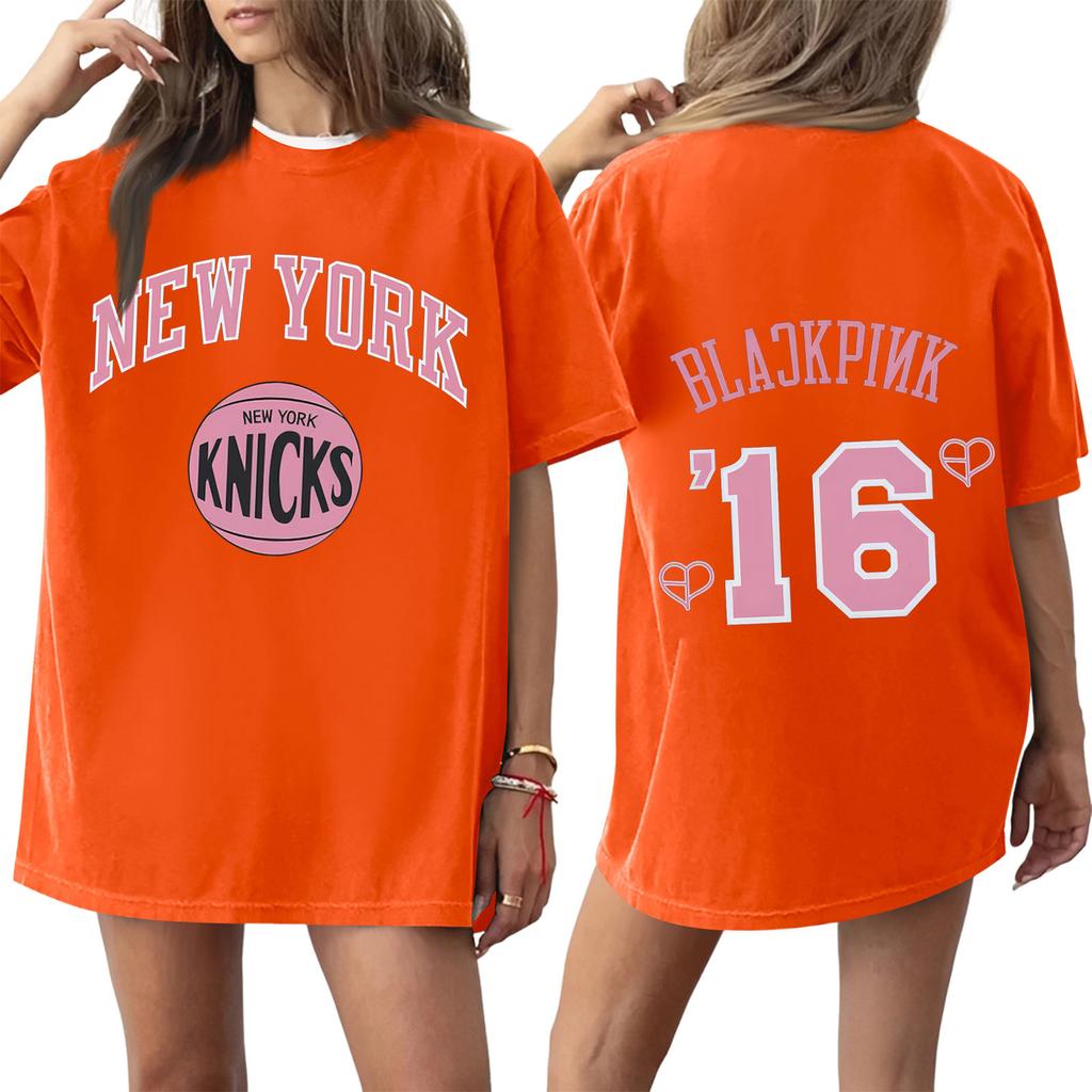 Damski T-shirt z krótkim rękawem i nadrukiem z okrągłym dekoltem