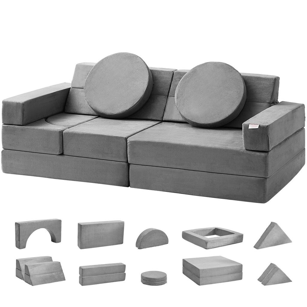 Play Couch, 15pcs Modular Kids Nugget Couch, Toddler Foam Sofa Couch with High-density 25D Sponge for Playing, Creativing, Sleeping, Imaginative Kids