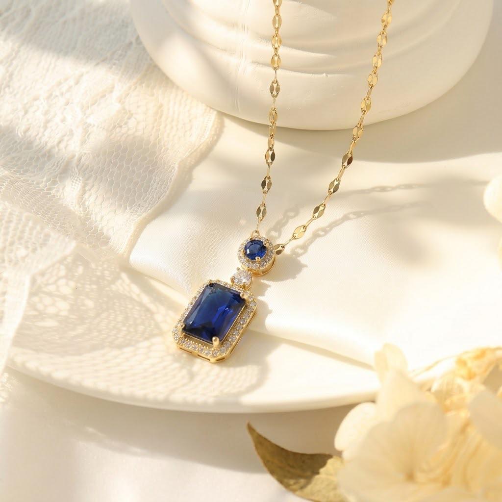 Women's Japanese-Korean Style Zircon Emerald Jewelry Set: Necklace, Ring, Earring, and Elegant Clavicle Chain