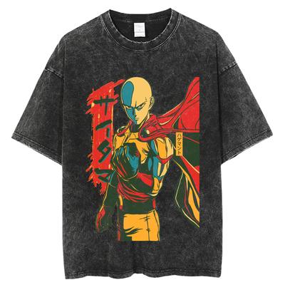 One Punch Man Saitama Anime Graphic Tshirt Oversized Vintage Washed Cotton T Shirt Summer Short Sleeve Tee Men Women Clothing