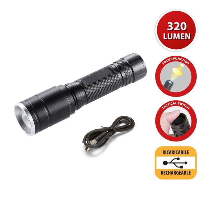 Lampe de Poche - VELAMP - HUNTER - LED rechargeable 5W - Etanche IP44 - Fonction zoom
