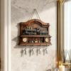 Wooden Highland Cattle Key Holder with 4 Hooks Vintage Train Wall Mount Key Organizer Multi-purpose Home Office Entryway Decorative Key Hanger Rack