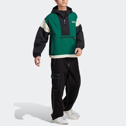 adidas Originals Colorblock Long-Sleeve Hooded Sports Jacket for Men, Dark Green
