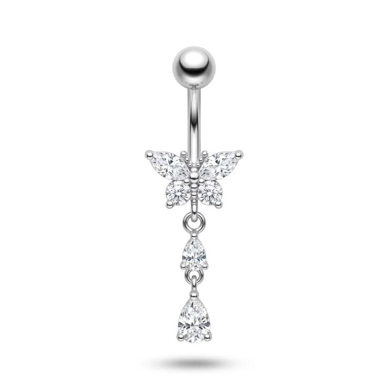 1Pcs14G Stainless Steel Ladies Navel Ring With Copper Zirconia, Simple And Stylish Piercing Jewelry