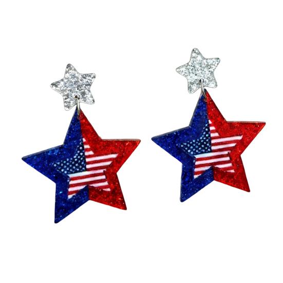 

American USA Flag Earrings for Women Patriotic Red White Blue Cubic Zircon Dangle Drop Earrings, 4th of July Independence Day Gift B