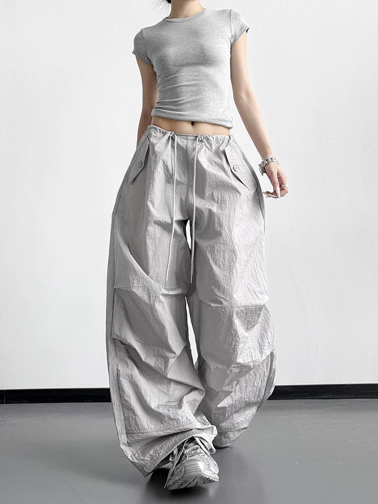 Graue Weitbeinige Hose für Damen: Frühjahr-Sommer 2026 Lässige, Lockere, Schlankmachende, Vielseitige Outdoor-Arbeitshosen