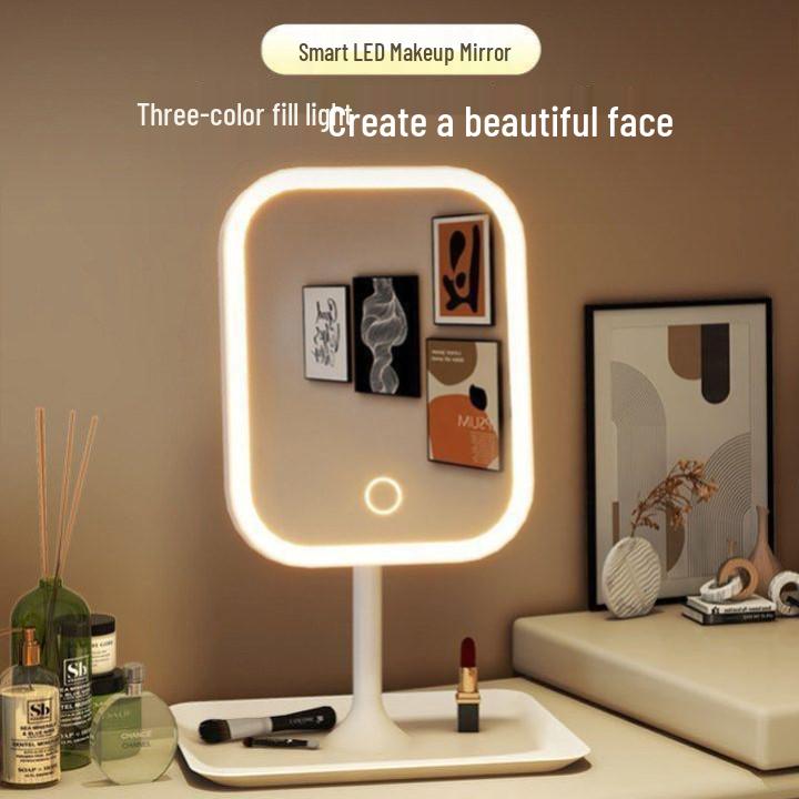 LED Smart Makeup Mirror with Lights - Vanity Table or Desktop for Girls' Bedroom or Student Dorm