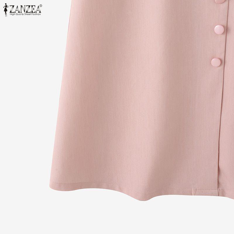 ZANZEA Women Casual Round Neck Elegant Summer Short Sleeve Dress